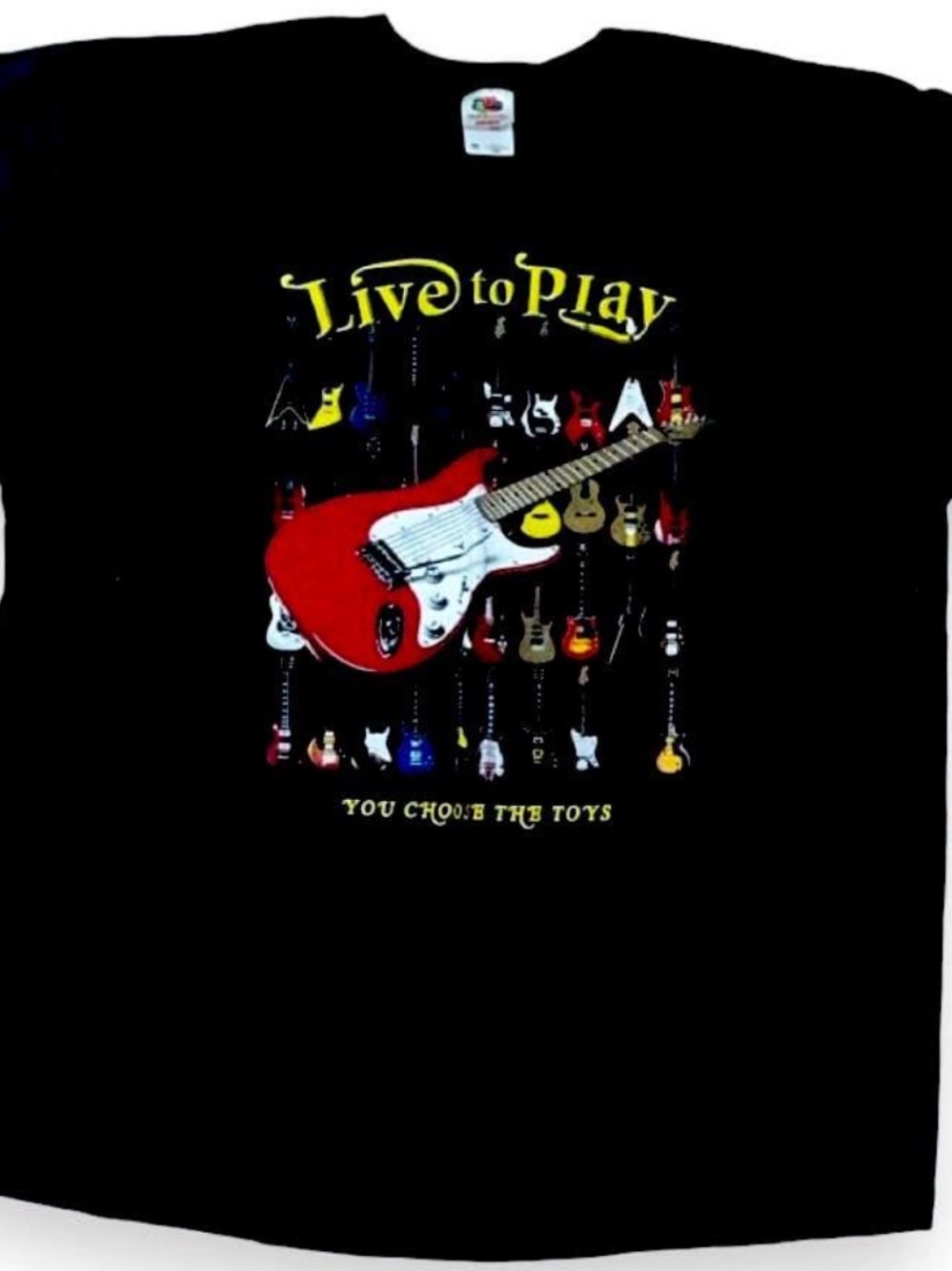 Live to Play Black Guitar Live To Play Graphic Tee size 2XL